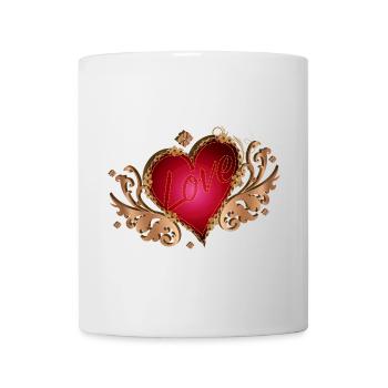 Cœur rouge avec ailes et écriture en bois - Mug blanc - blanc - Devant