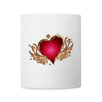 leuchtend rotes Herz mit Flügel in Holz Optik - Tasse - Weiß - Vorne