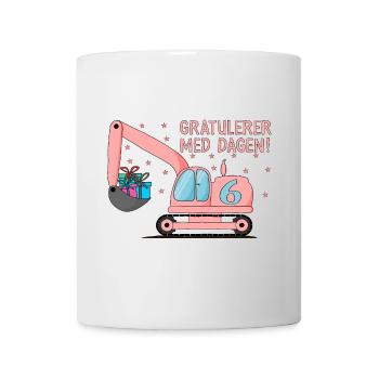 6-årsdag gravemaskin gratulerer med dagen - Tasse - Weiß - Vorne