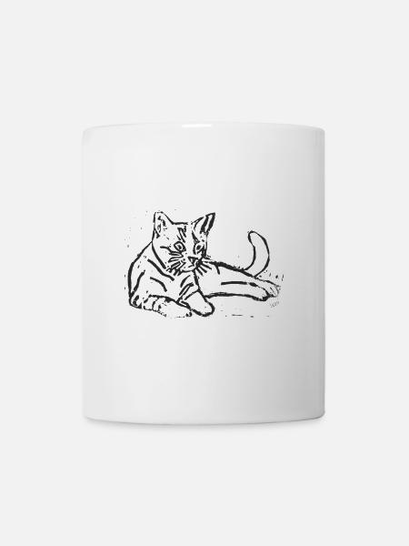 Elegant sketch print with cat - Mug - white