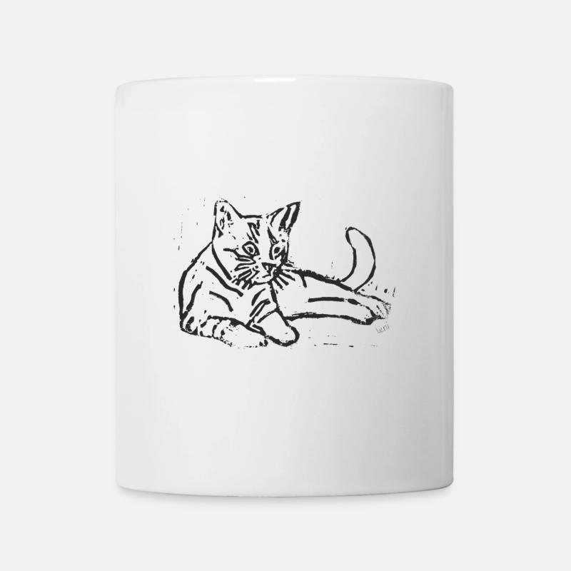 Elégant croquis imprimé avec chat - Mug blanc - blanc