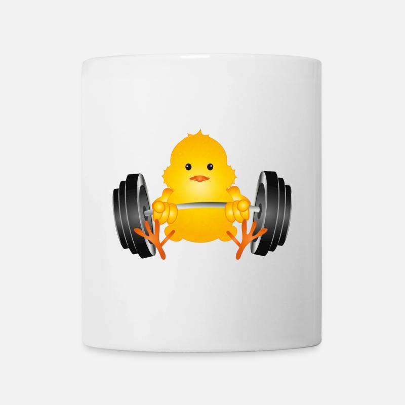 Bodybuilder Küken mit Hantel beim Training - Tasse - Weiß