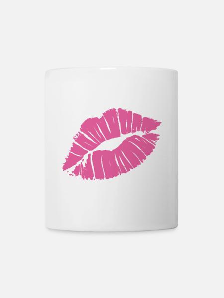 Smooch Rouge à lèvres rose Kiss Mark Love déclaration Tee - Mug blanc - blanc