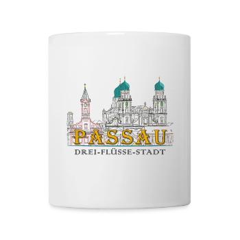 Passau Danube View, Bavaria, Germany, Drawing - Mug - white - Front