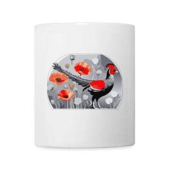 Fasanen- und Mohnblumen-Illustration - Tasse - Weiß - Vorne