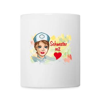 Schwester mit Herz Pflegehelden - Tasse - Weiß - Vorne