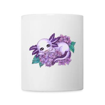 Axolotl in Lila mit Blume Blüte Hortensie - Tasse - Weiß - Vorne