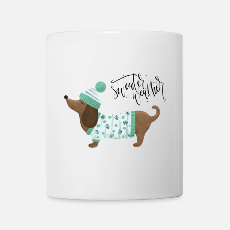 Dackel mit Pullover und Mütze - Sweater Weather - Tasse - Weiß