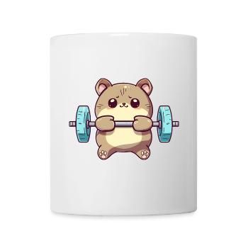Cute Cartoon Hamster Lifting a Barbell - Mug - white - Front