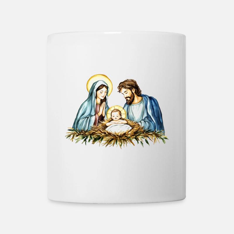 Weihnachtspullover Weihnachten an der Krippe Jesus - Tasse - Weiß
