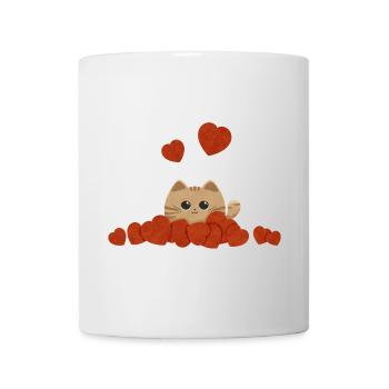 Süße Katze umgeben von Herzen zum Valentinstag - Tasse - Weiß - Vorne
