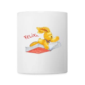 Felix der Hase Auf Einem Fliegenden Buch - Tasse - Weiß - Vorne