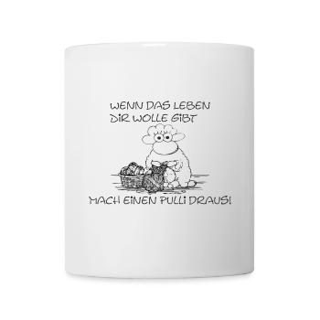 Mach einen Pulli draus – lustiges Strick-Schaf - Tasse - Weiß - Vorne