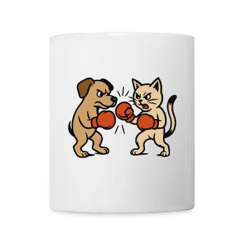 Combat d’animaux de compagnie Chat Chien Boxe Duel - Mug blanc - blanc - Devant