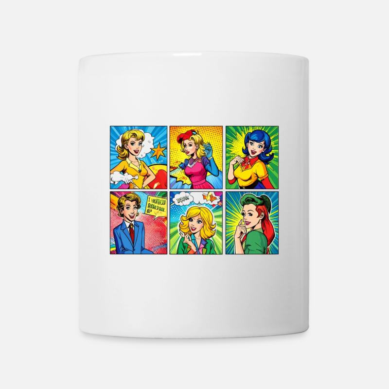 Pop Art ,bunte cartoonhafte Charaktere, comic - Tasse - Weiß
