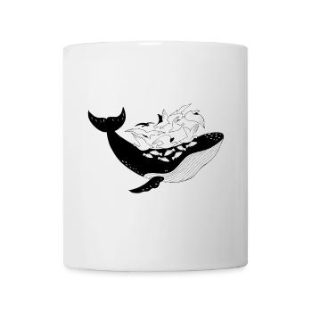 Wal mit Fischen und Möwen maritime Illustration - Tasse - Weiß - Vorne