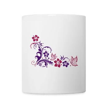 Ranke mit Hibiskus und Schmetterlingen - Tasse - Weiß - Vorne