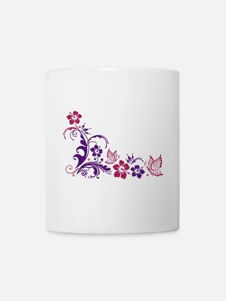 Hibiscus fleurs et papillons - Mug blanc - blanc