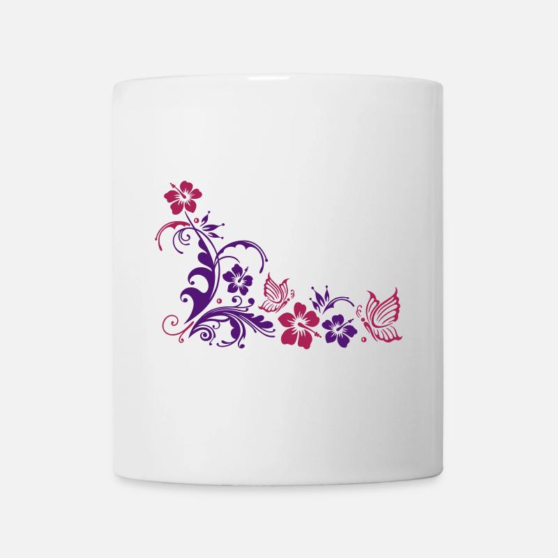 Hibiscus fleurs et papillons - Mug blanc - blanc