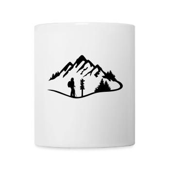Berge und Wanderin, wandern - Frau - Tasse - Weiß - Vorne