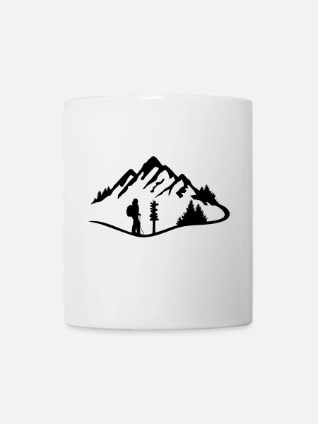 Berge und Wanderin, wandern - Frau - Tasse - Weiß