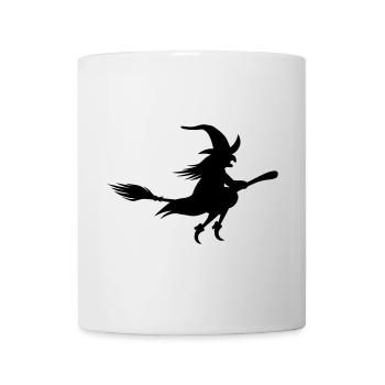 Fliegende alte Hexe auf einem Besen / schwarz-weiß - Tasse - Weiß - Vorne
