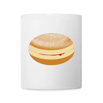 Faschings Krapfen mit Puderzucker und Marmelade - Tasse - Weiß - Vorne