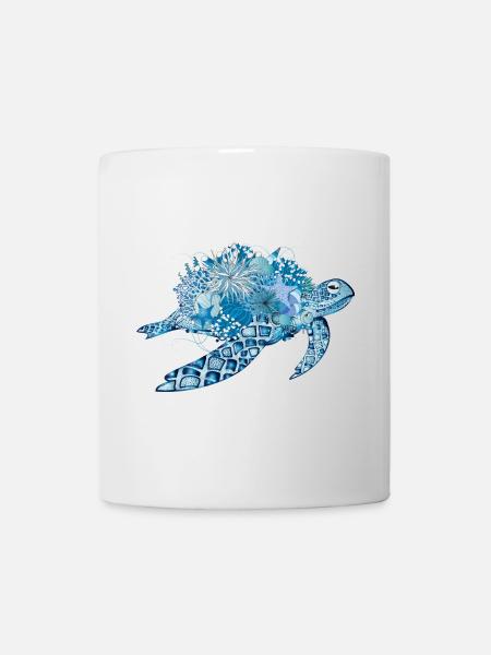 tortue bleue imaginative avec des coraux - Mug blanc - blanc