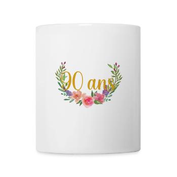 90 Ans Floral Aquarelle Doré - Mug blanc - blanc - Devant