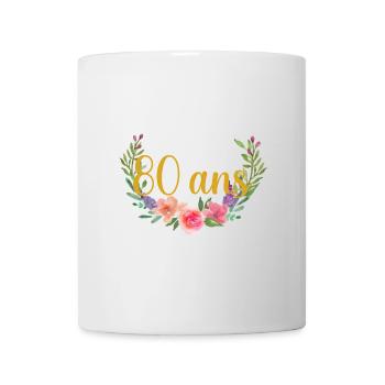 80 Ans Floral Couronne de Fleurs - Mug blanc - blanc - Devant