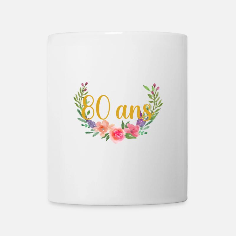 80 Ans Floral Couronne de Fleurs - Mug blanc - blanc