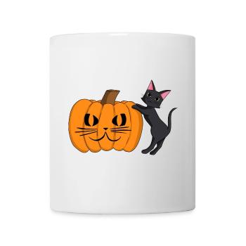 Chat noir avec grimace de citrouille - Mug blanc - blanc - Devant