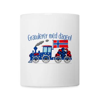 Gratulerer med dagen Norwegen Fußball Eisenbahn - Tasse - Weiß - Vorne