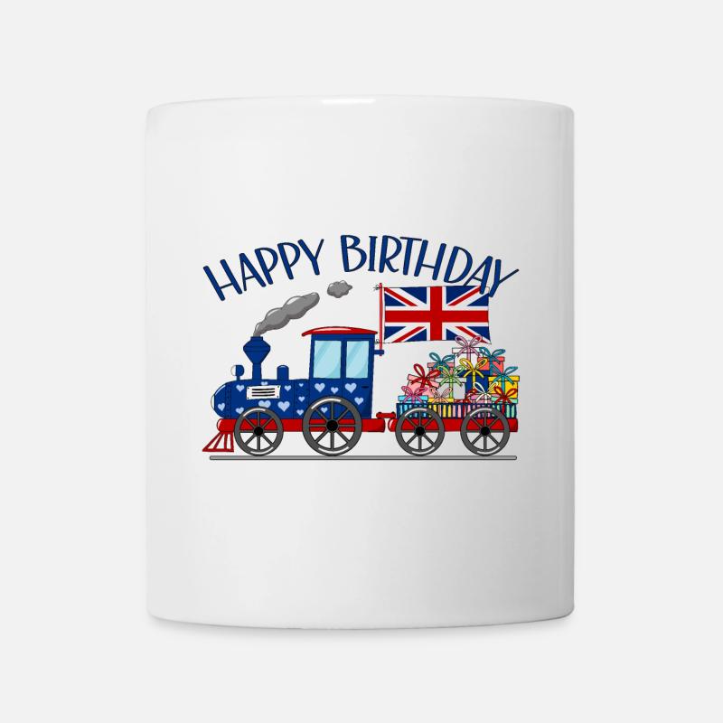 Happy Birthday England Flagge Geschenke Eisenbahn - Tasse - Weiß