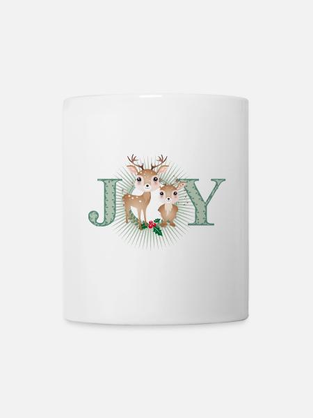 zwei niedliche Hirsche - Joy für Weihnachten - Tasse - Weiß