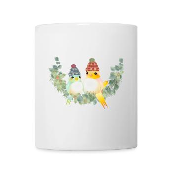 Two colorful birds with bobble hat for Christmas - Mug - white - Front