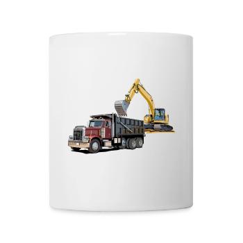 Lastwagen mit Bagger - Tasse - Weiß - Vorne