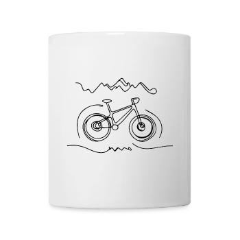 Minimalist Mountain and Bicycle Line Art - Mug - white - Front
