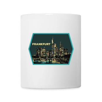 Illustration, Panoramablick Frankfurt bei Nacht - Tasse - Weiß - Vorne