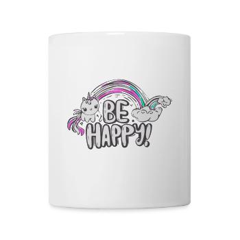 Be Happy Unicorn Regenbogen - Tasse - Weiß - Vorne