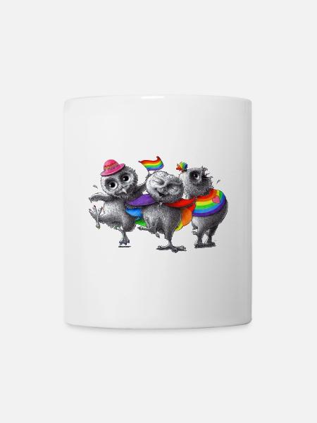 Lustige tanzende Pride Eulen - Tasse - Weiß