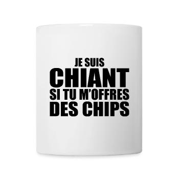 Homme qui adore : Chips. Design Drôle Humour - Mug blanc - blanc - Devant