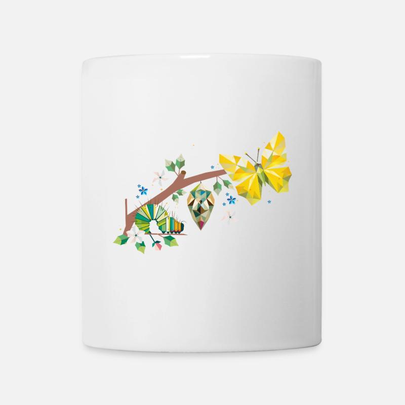Von der Raupe zum Schmetterling - Lebenszyklus - Tasse - Weiß