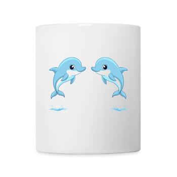 Two baby blue twin dolphins jumping - Mug - white - Front