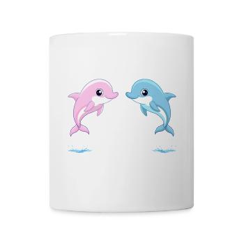 Two baby twin blue and pink dolphins, jumping - Mug - white - Front