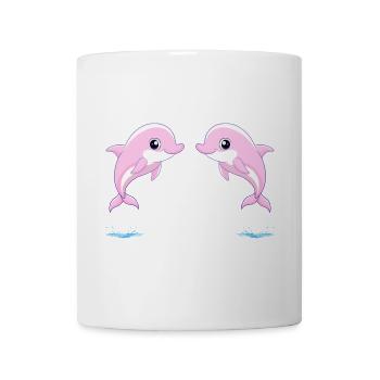 Two baby pink twin dolphins, jumping joyfully - Mug - white - Front