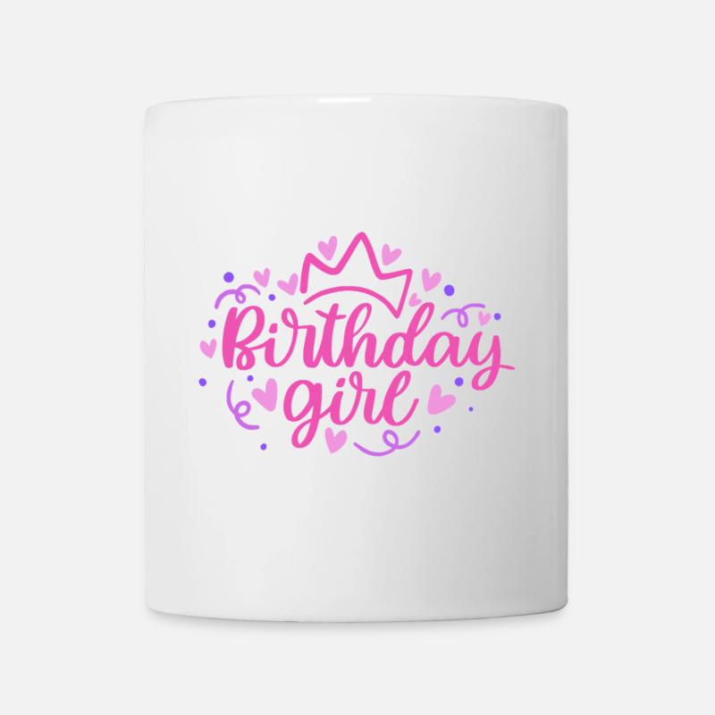 Birthday Girlie mit Krone Herzchen Konfetti - Tasse - Weiß