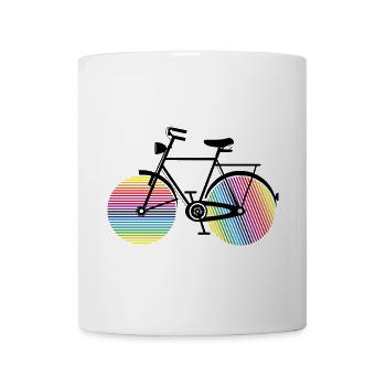 Regenbogen Fahrrad – stylisch & farbenfroh - Tasse - Weiß - Vorne