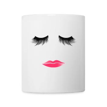 Visage de la femme Cils embrassant Lèvres roses - Mug blanc - blanc - Devant