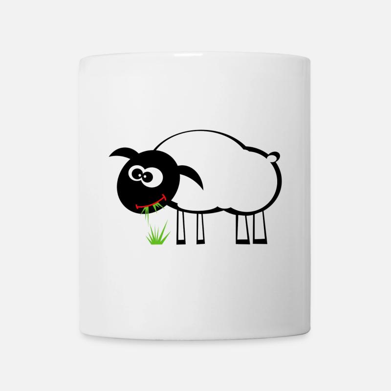 Cartoon Sheep with Grass Eater - Mug - white